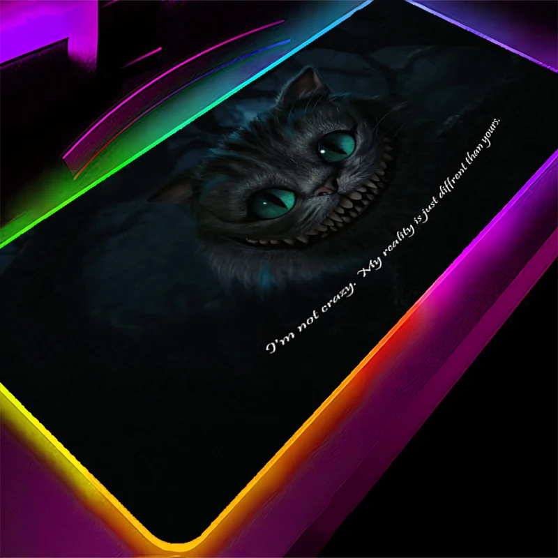 Anime RGB Pad Mouse Backlight HD Print Computer Gamer Locking Edge LED Mousepad A-Alices in Wonderland Keyboard PC Mice Mats Pad