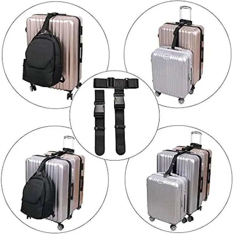 

Two Black Durable Travel Luggage Connection Straps Add A Packaging Box Strap Adjustable Luggage Connection Rope Strap