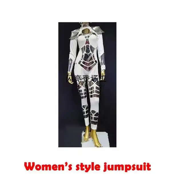 Modern Jazz Gogo Pole Dance Clothing Festival Rave Outfits Bar DJ DS Stage Jumpsuit Female/Men Mirror White Bodysuit