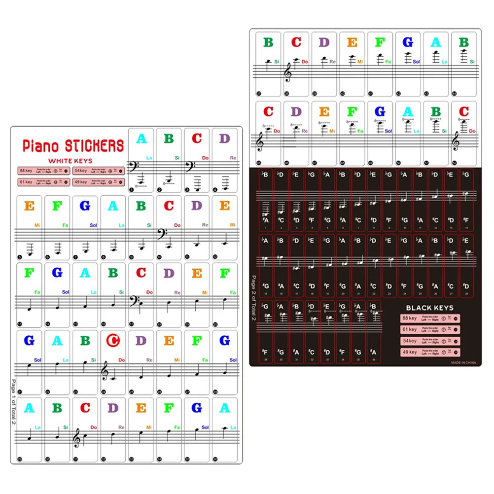 

Piano Keyboard Stickers 2 Sets Note Keys Covers Kit Electronic Organ Beginners Reusable Clear Print Safe Durable Accessories