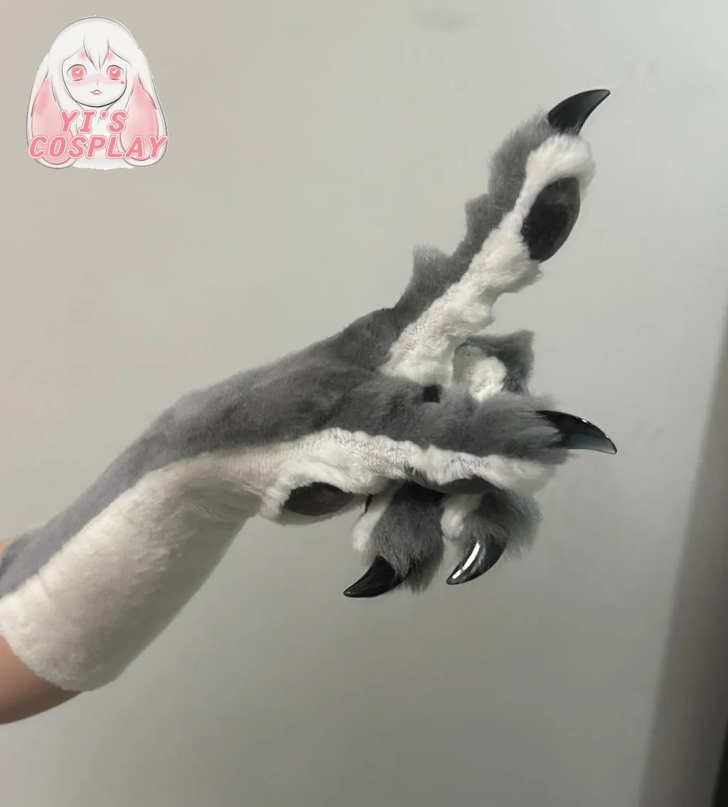 Furry Five Fingers Paws Gloves Costum With Nail Animal Cat Wolf Dog Fox Long Sleeve Gloves Kigurumi Kemono Fursuit Handmade