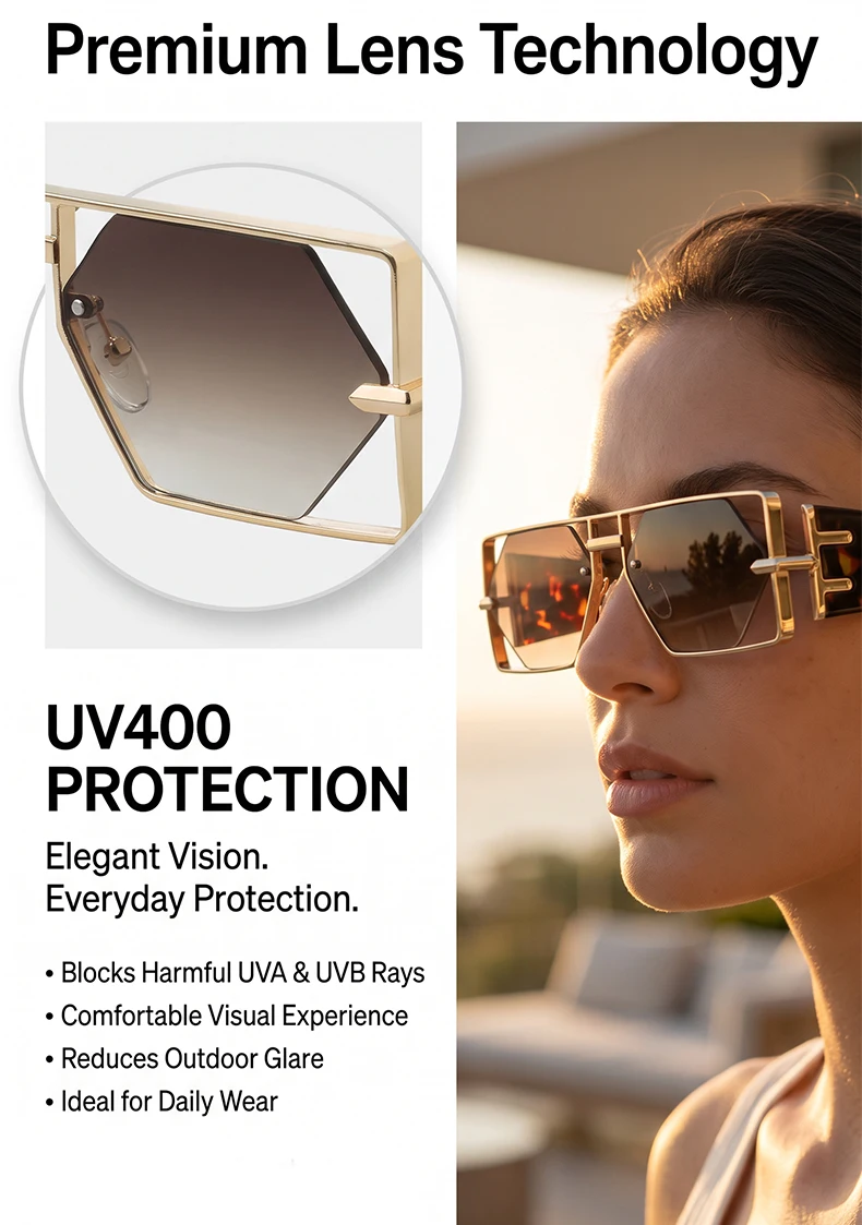 Steampunk Rechteckige Sonnenbrille für Damen und Herren 2026 Luxuriöser Hohler Metallrahmen Sonnenbrillen Vintage Punk Sechseckige Brillen UV400 Schutz – Detail 4