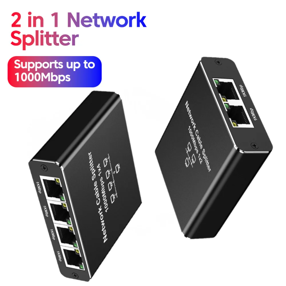 1000Mbps 1 In 2 Out RJ45 Network Splitter USB Powered Gigabit LAN Extender Support 100m Transmission for IPTV Desktop Printer