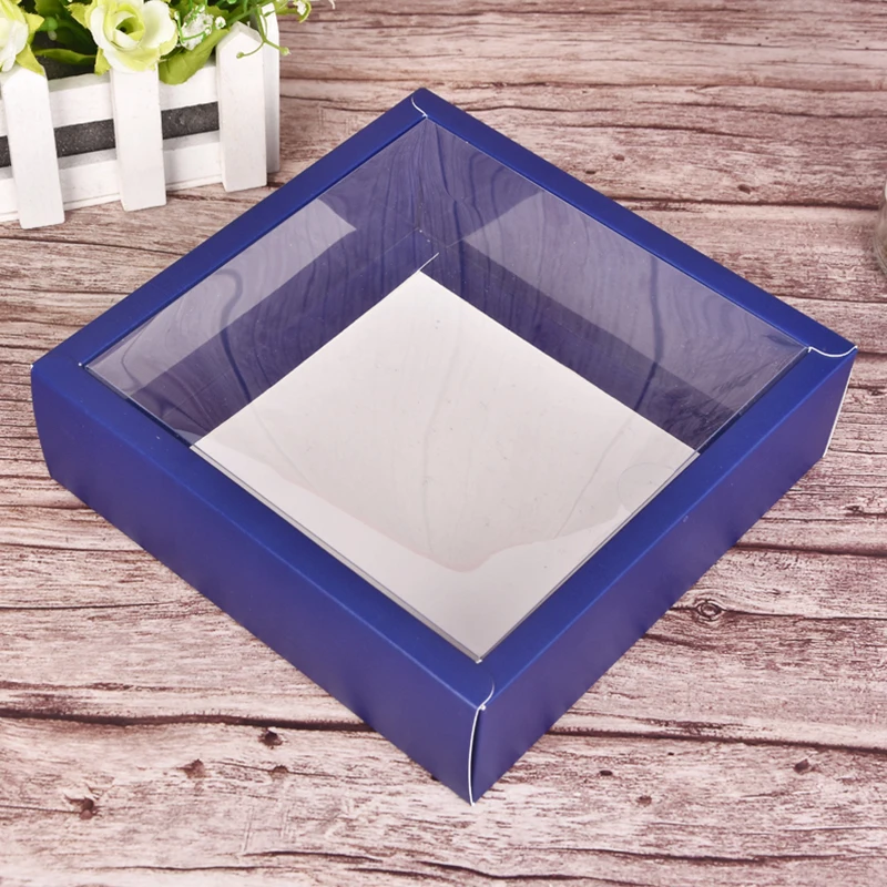 Imagem -02 - Caixa de Papelão Dobrável com Janela de Pvc Transparente Embalagem de Exibição Caixa de Presente para Casamento Festa de Natal Azul Rosa 10 Pcs por Lote