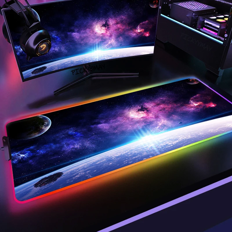 

Large LED Desk Mats XXL RGB Computer Mousepad Purple Space 90x40cm Backlight Keyboard Mat Table Pad Gamer Luminous Mousepads