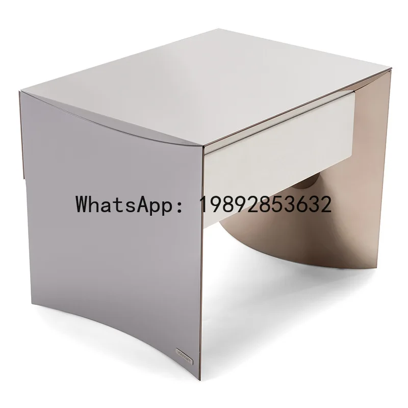 LYY Creative Bedside Table Light Luxury High Art Sense Bedroom Bedside Small Edge Stainless Steel Square Storage