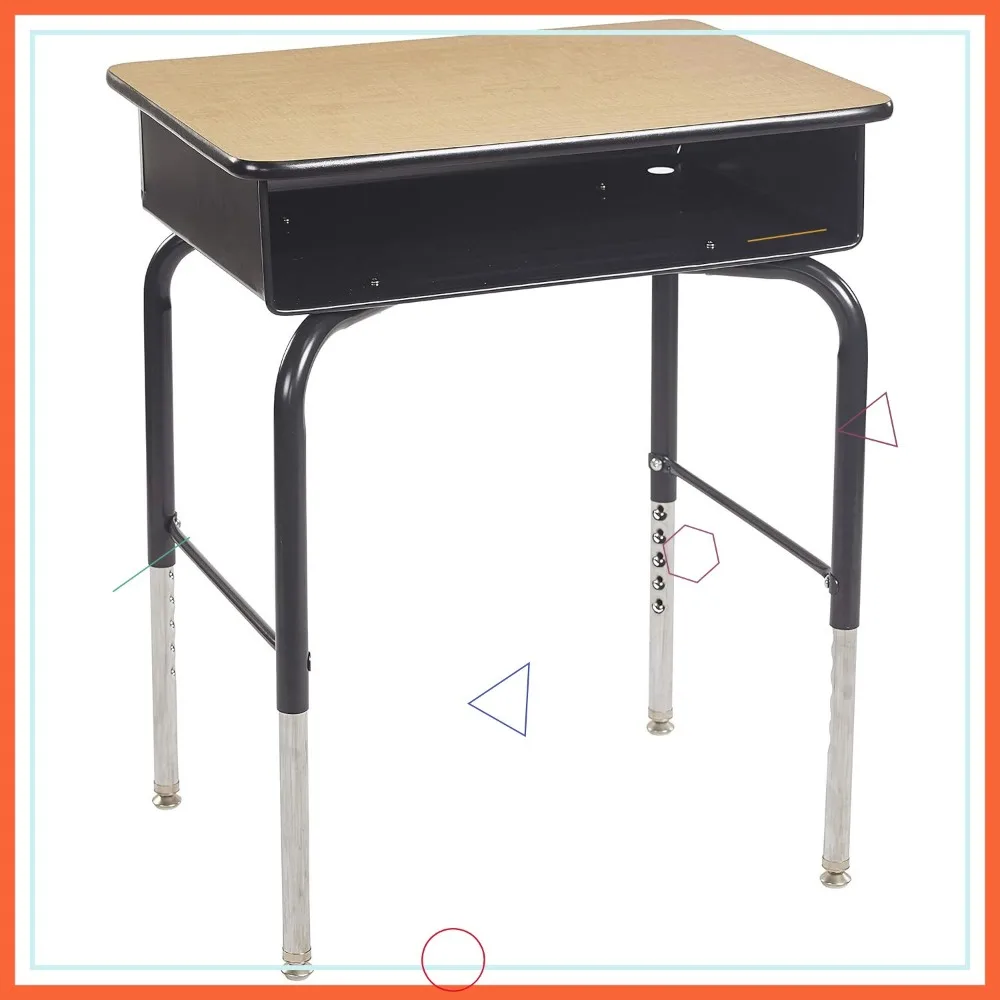 Adjustable Student Desk with Metal Book Box, Open Front Design for Classroom and Home Use