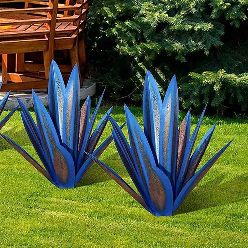 A01F-2X Tequila Rustic Sculpture Metal Agave Plant Home Decor Rustic Hand Painted Metal Agave Garden Ornaments Outdoor,27Cm