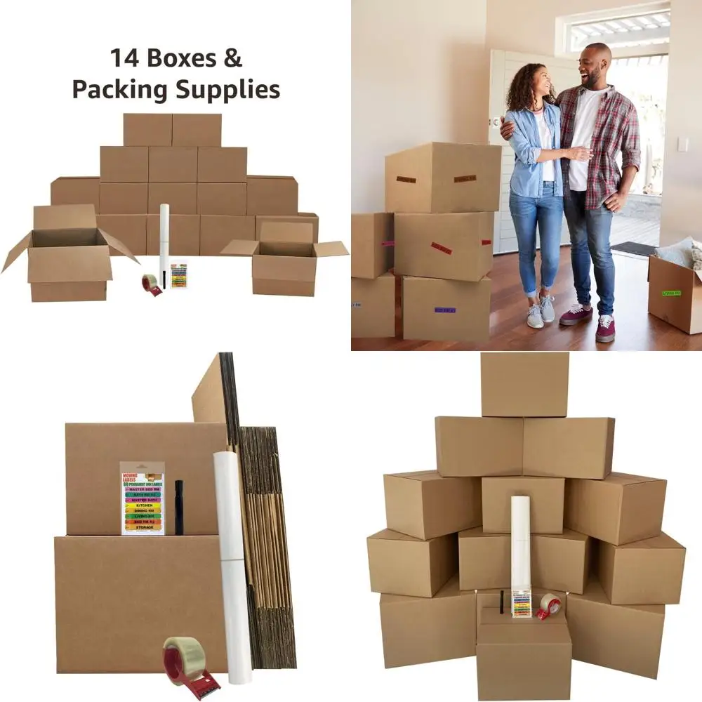 1-2 Bedroom Moving Kit: Medium & Large Boxes, 60 Labels, Packing Paper, Tape