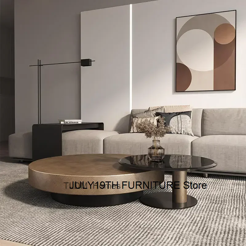 Round Stainless Steel Coffee Table Tempered Glass Rock Plate Side Table Light Luxury Simple Modern Living Room Furniture New