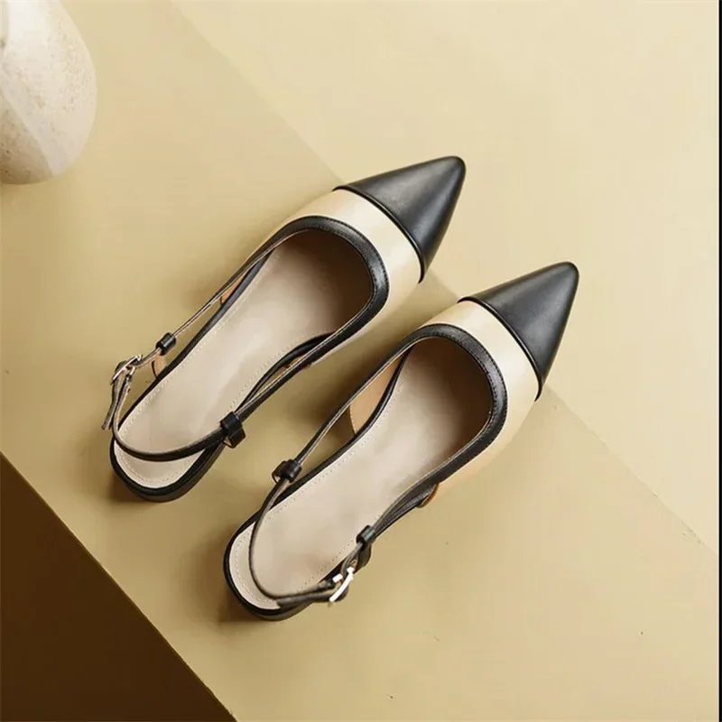 Small Fragrant Style Pointed Toe Thin Heel Shallow Mouth Colored Flat Button Single Shoes