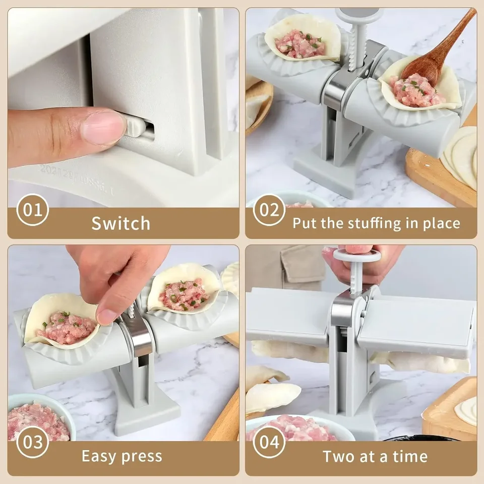 Moule à Raviolis - QINGQUE - Double Tête Automatique - Acier Inoxydable 304 - Outil de Cuisine