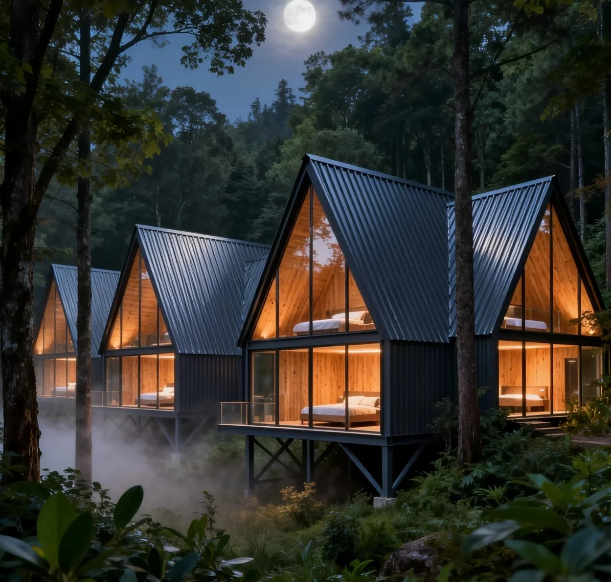 Modern Design Prefabricated Guesthouse Cabin Pointed-Roof Light Steel Structure Triangular Villa Office Building Customized