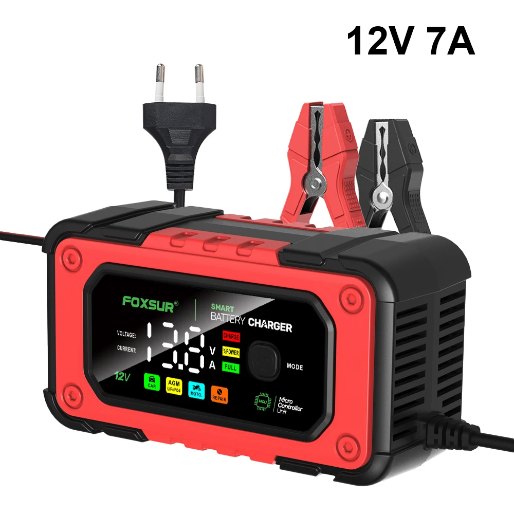 

Lead Acid LiFe PO4 Battery 12V 7A EU Plug Intelligent Repair Motorcycle Charger Car Battery Charger