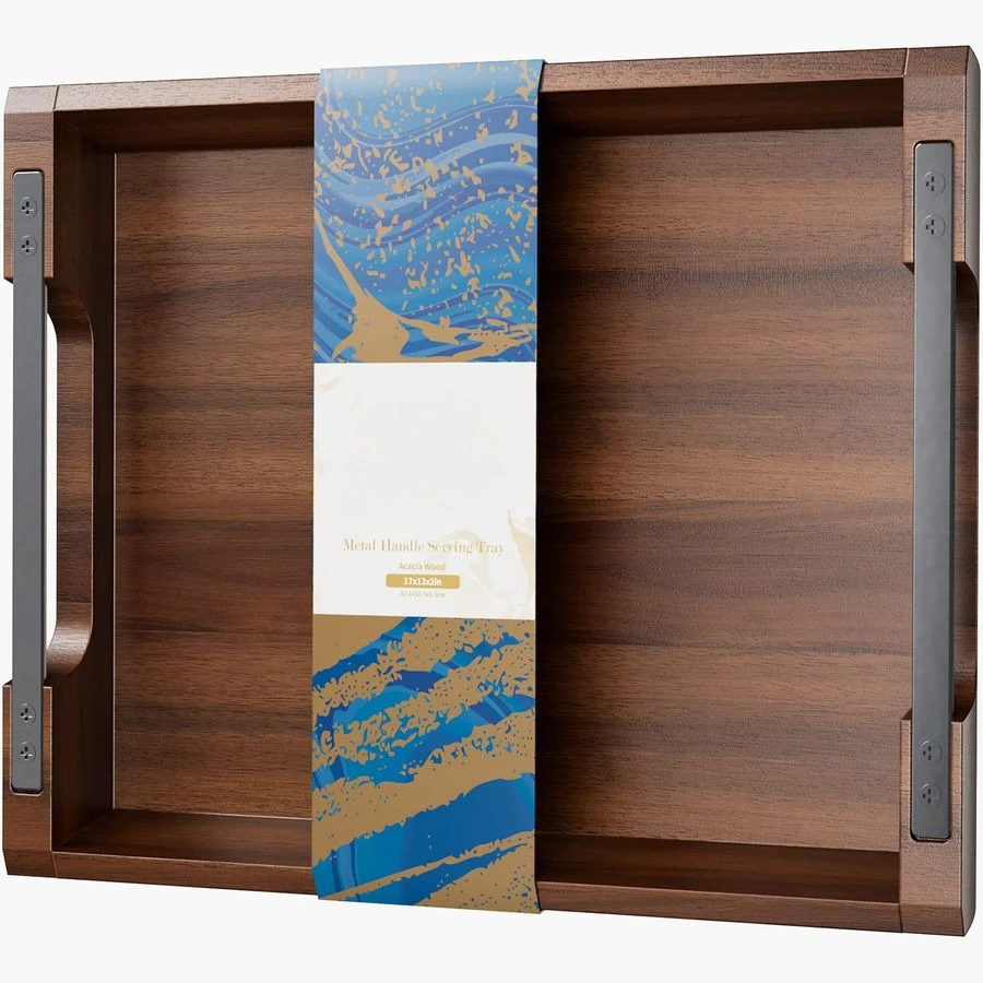 

Wood Serving Tray with Metal Handles, 17x13in Food Drinks Tray for Coffee Table, Breakfast, Dinner amp Bar, Rustic Decorative St