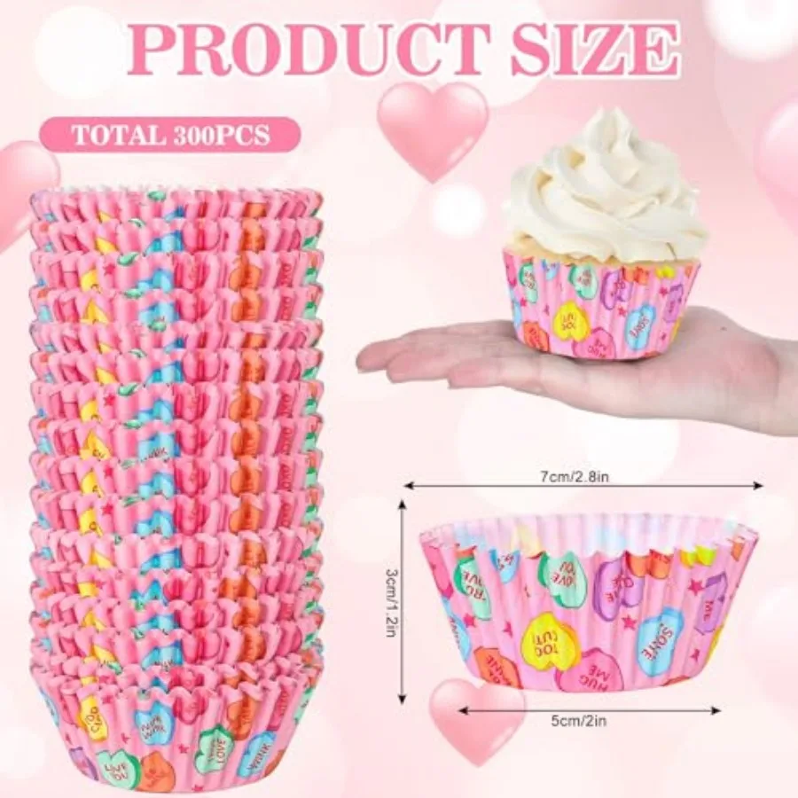 300 Pcs Valentine Cupcake Liners Baking Cups Pattern Standard Muffin Cupcake Wrappers for Party Supplies