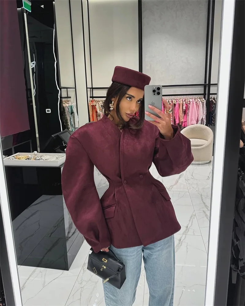 Autumn Burgundy Women Suit 1 Piece Short Blazer Formal Office Lady Jacket Wedding Guest Robes Winter Party Evening Bridal Coat
