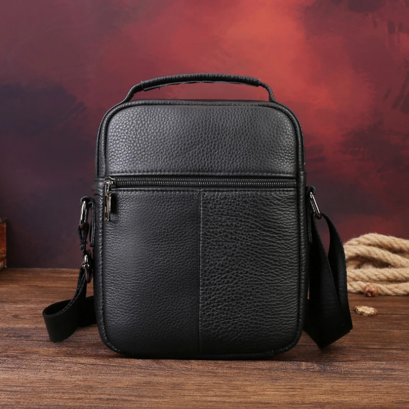 Casual Portable Men's Genuine Leather Shoulder Bag Vintage Black Messenger Bags Trend Cellphone Crossbody Satchel For Men Purse