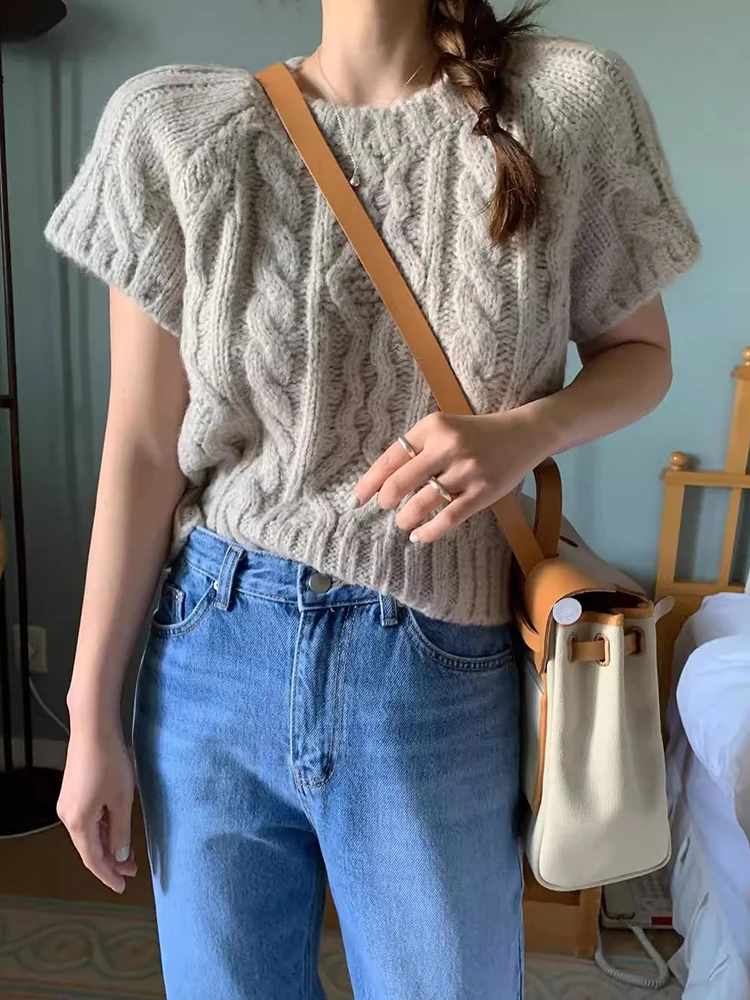 

Chic round Ne Loose Casual ort Sve Knitted Sweater Women's Faion Autumn New Sle Small Cro Match All Cotton Pattern