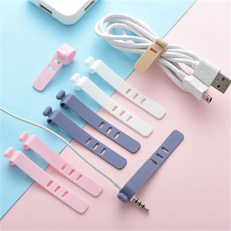 5PCS 4 Hole Adjustable Silicone Rubber Cable Strap Tape Soft Wire Organizer Management Earphone Cable Date Cable Tie Cord Cables