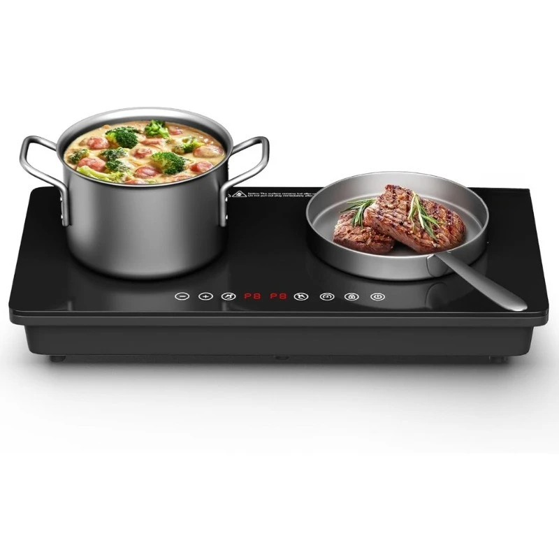 

Double Induction Cooktop 1800W Dual 900W Burners Electric Stove Glass Surface Digital Touch Control 8 Power Levels Fast