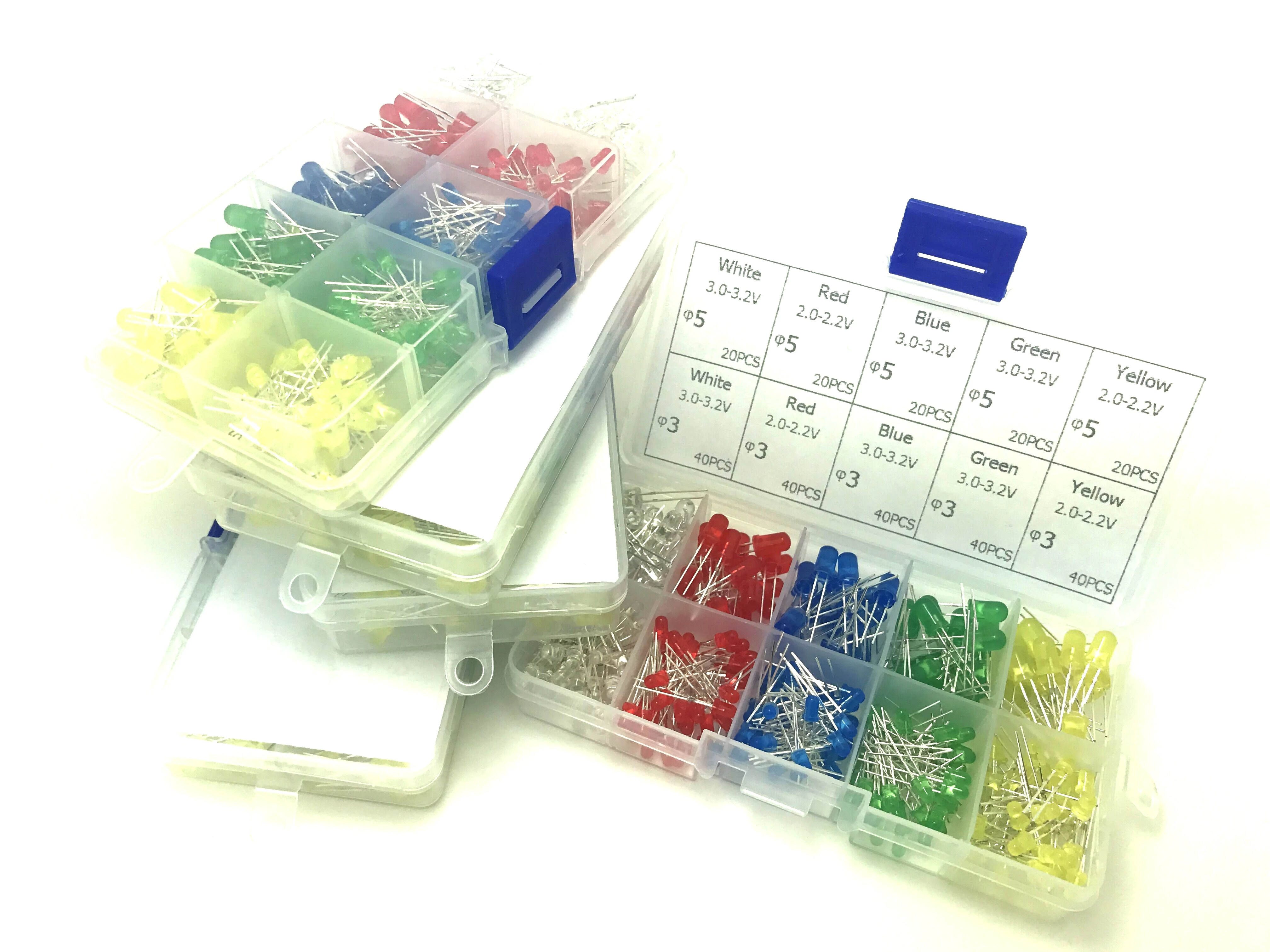 Imagem -04 - Inline Led mm mm Vermelho Amarelo Azul Verde Branco Beads Curto Pin Sample Box 300 Pcs