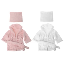 New Baby Bathrobes Bath Towel Solid Color Warm Baby Hooded Robe With Belt Newborn Photography Props Baby Photo Shoot Accessories