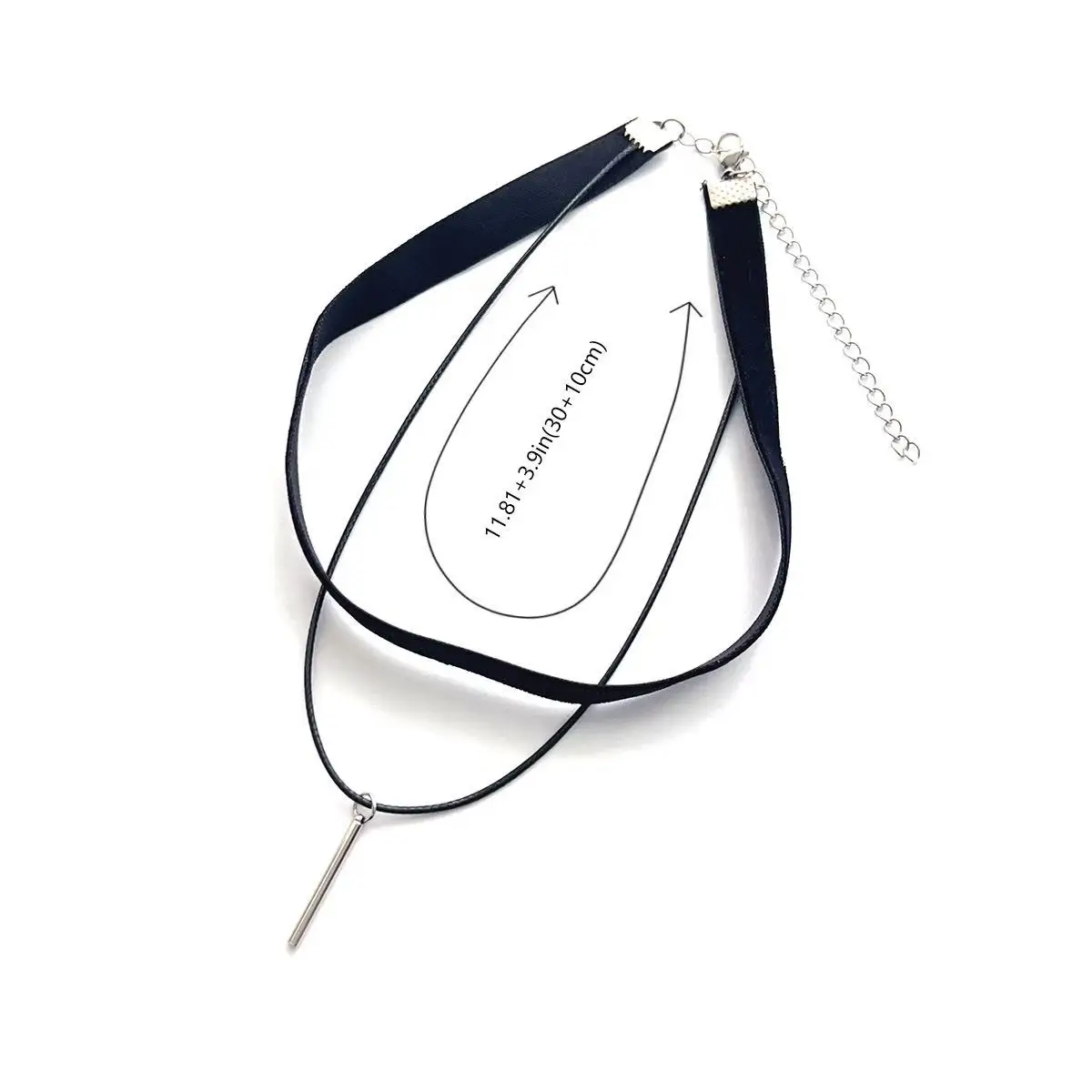 All-match temperament silver stainless steel column pendant black velvet strap double choker collar neck strap choker necklace