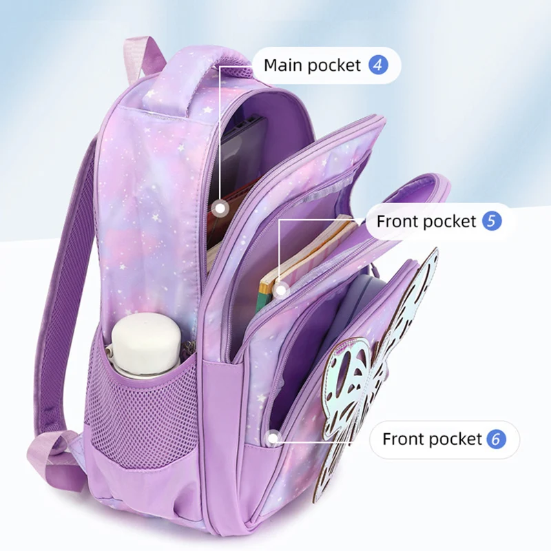 Conjunto de mochila escolar para niñas, mochilas creativas de mariposa de dibujos animados, bolso de hombro multifuncional para estudiantes, mochila