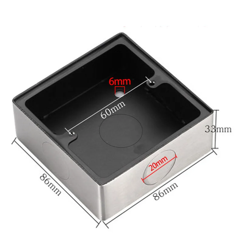 Type 86 Surface Mount Universal Wall Switch Junction Box Stainless Steel Panel Button Metal Box 20mm hole