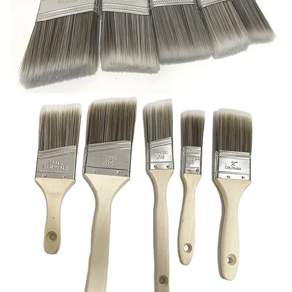 5Pcs Durable Advanced Bristles Slanted Mouth Brush Paint Brush Water Paint Brush Paint Repair Brush Wood Durable Brush