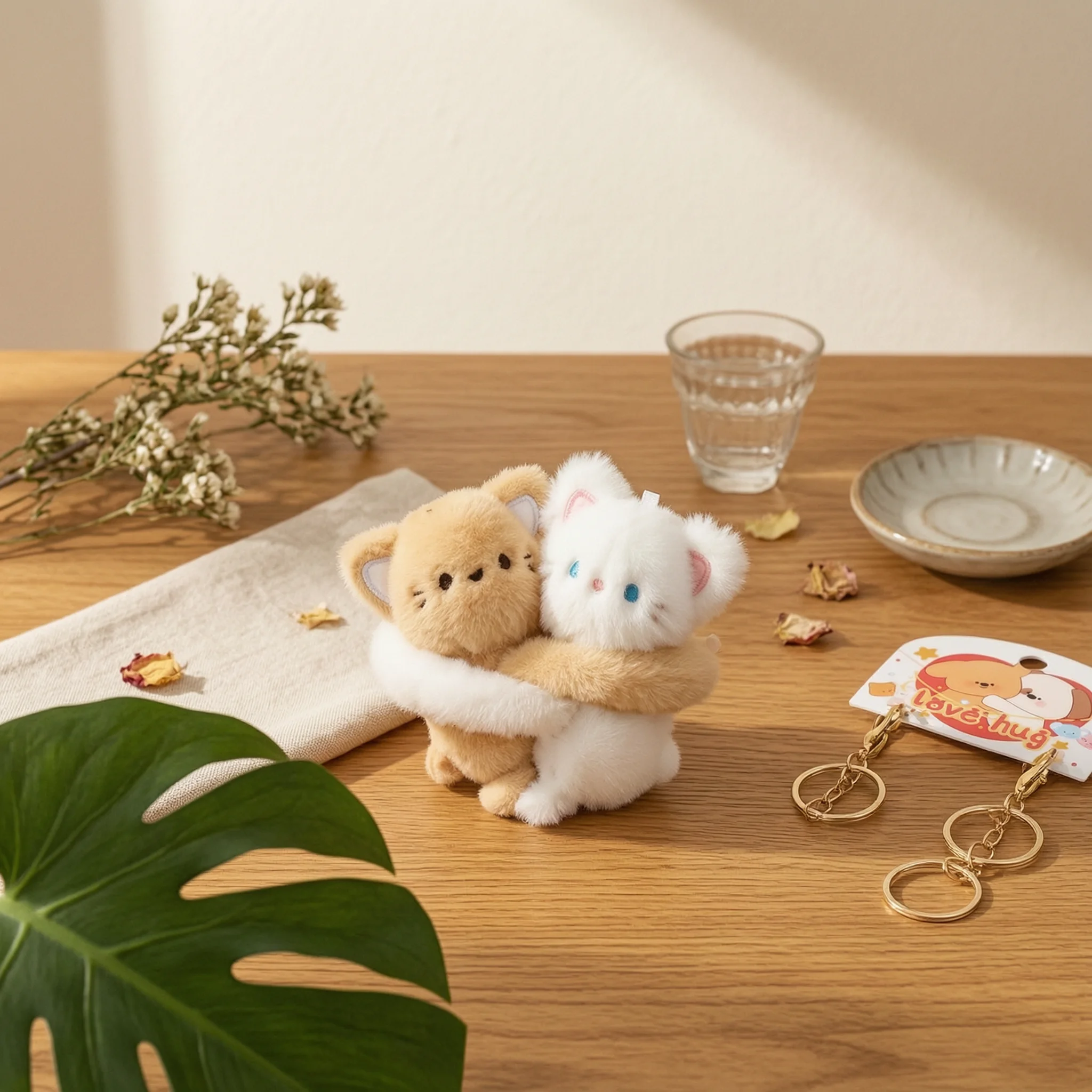 

Hugging Animals Keychain Cute Design Soft Creature Keychain Fuzzy Stuffed Creature Decoration Long-Lasting Metal Clasp Adorable