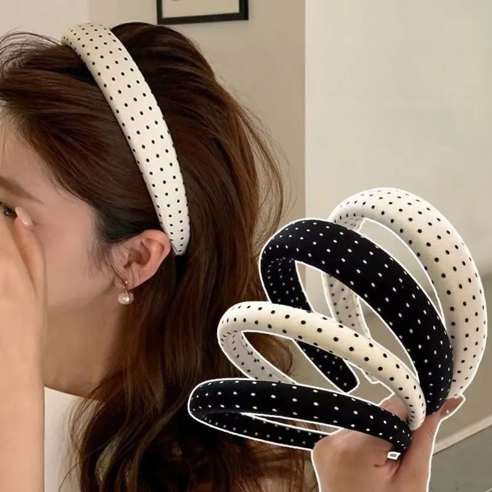 Retro Polka Dot Schwamm-Stirnbänder für Damen – Modischer Haarreif für die Gesichtsreinigung, Haarband für Partys, weibliche Haaraccessoires