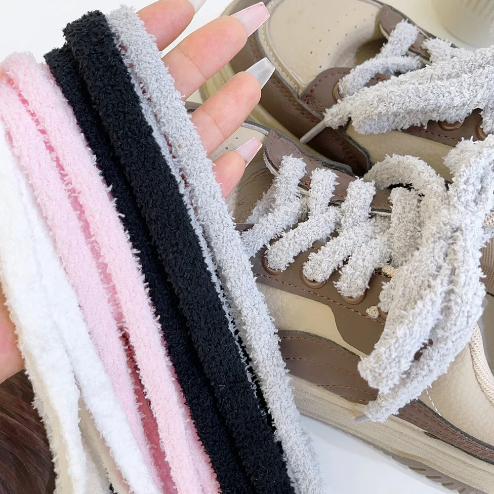 

Trendy Coolstring 12mm Wide Flat Plush Towel Shoelaces Big Fat Fluffy Fuzzy Design Perfect for Women Casual Sneakers Lady Shoes