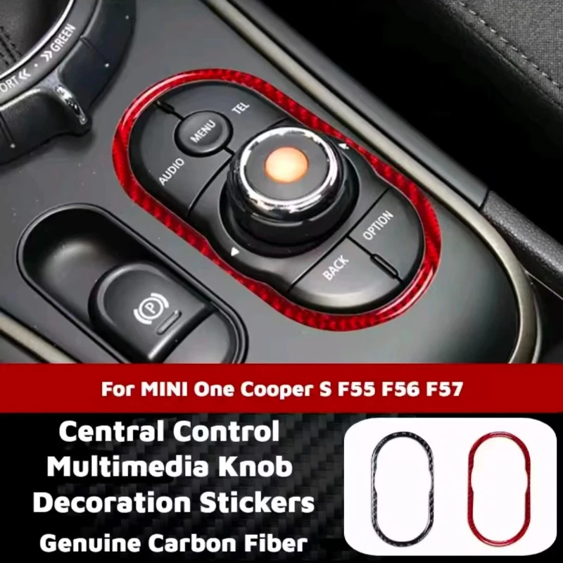 For MINI One Cooper S F55 F56 F57 F60 Accessories Carbon Fiber Car Cover Central Control Multimedia Knob Decoration Stickers