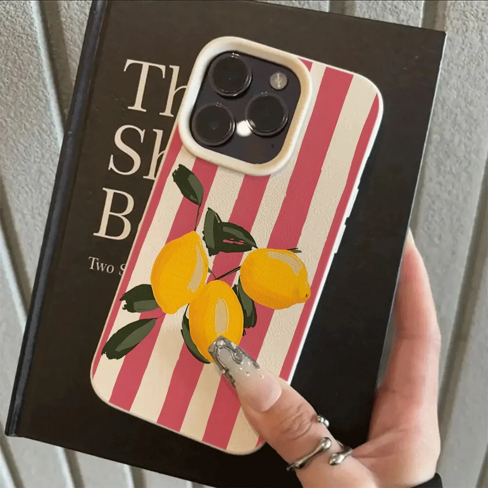 Koreanische Sommer-Zitronen-Ästhetik Handyhülle für iPhone 17 16 15 14 13 12 11 Pro Max Plus X XR Silikon Matt Weiche Schutzhülle – Detail 6