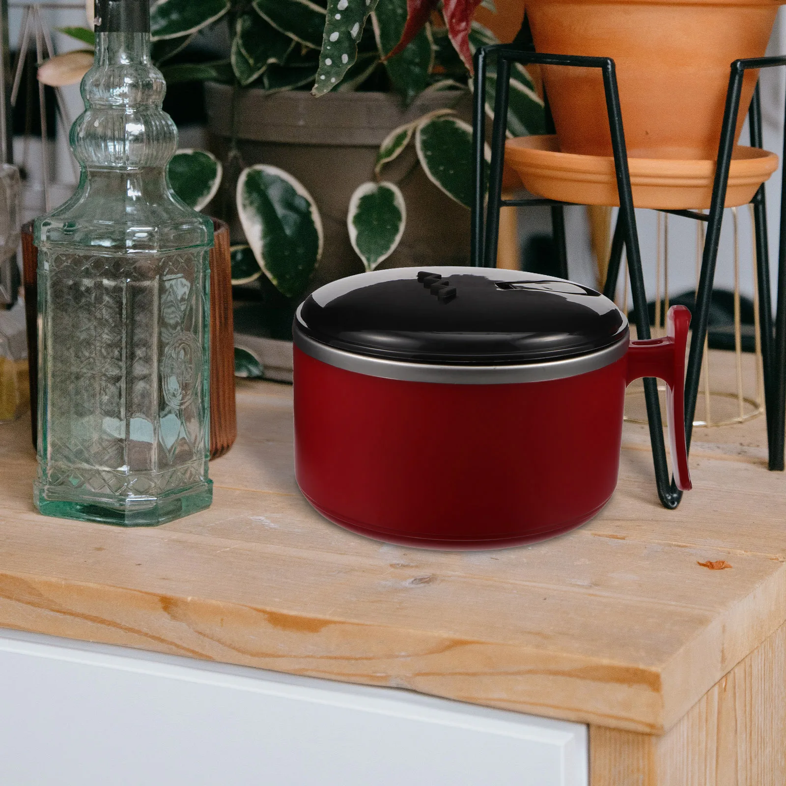 

Stainless Steel Noodle Bowl Large Capacity With Handle Lid Heat Insulation Soup Rice Food Container Portable Camping