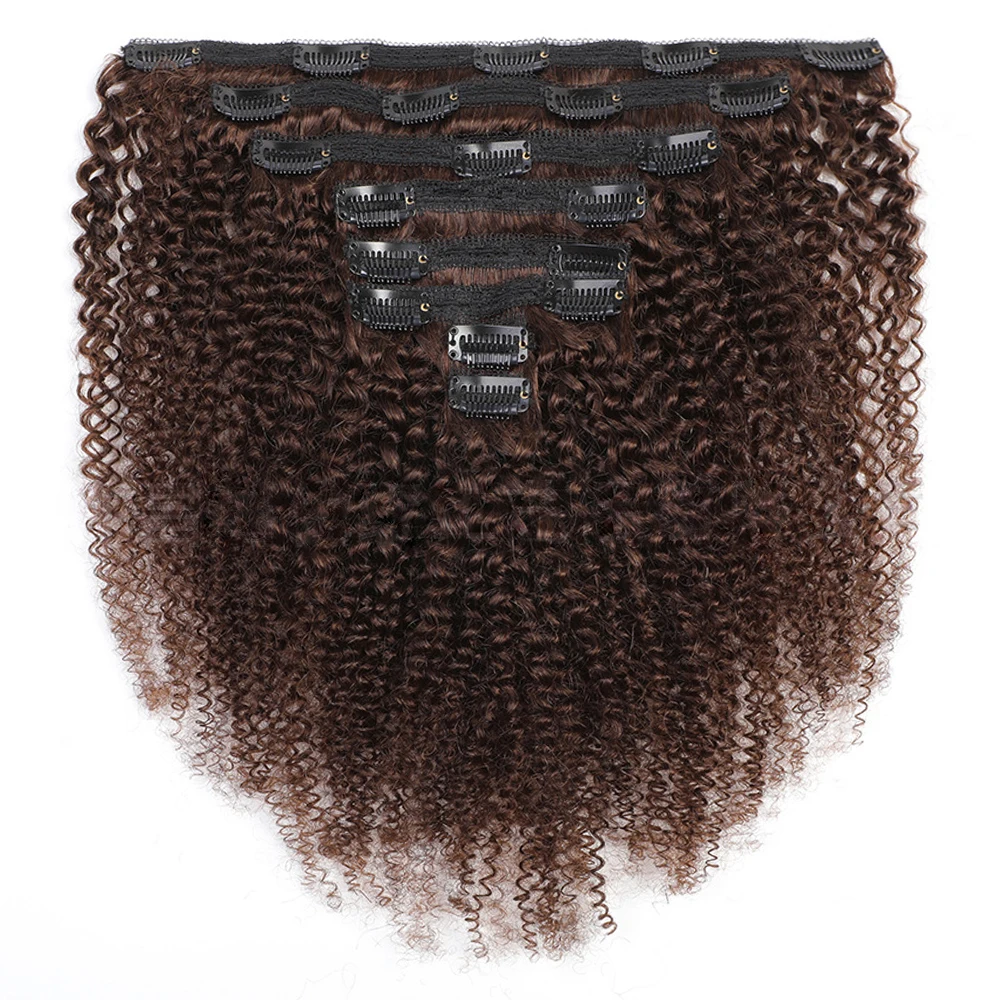 2#4# Afro Kinky Curly Clip In Human Hair Extensions 8pcs/set 120g Double Weft Clip Ins Extension Brazilian Hair