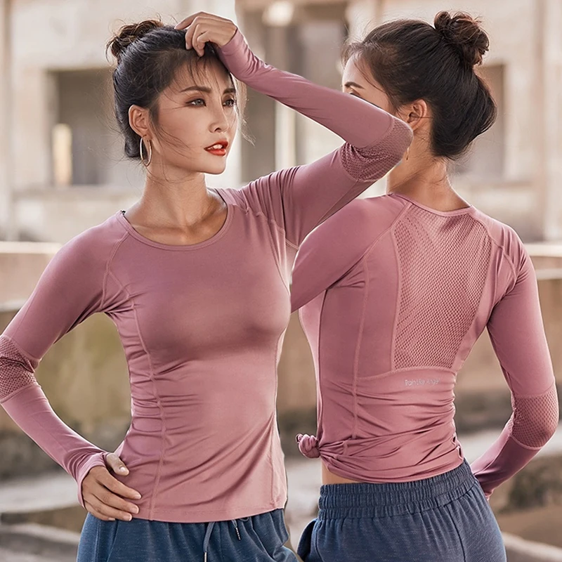 Long Sleeve Yoga Shirts Sport Top Fitness Clothes Wear for Women Gym Femme Jersey Mujer Running Female Workout Tops T-shirt