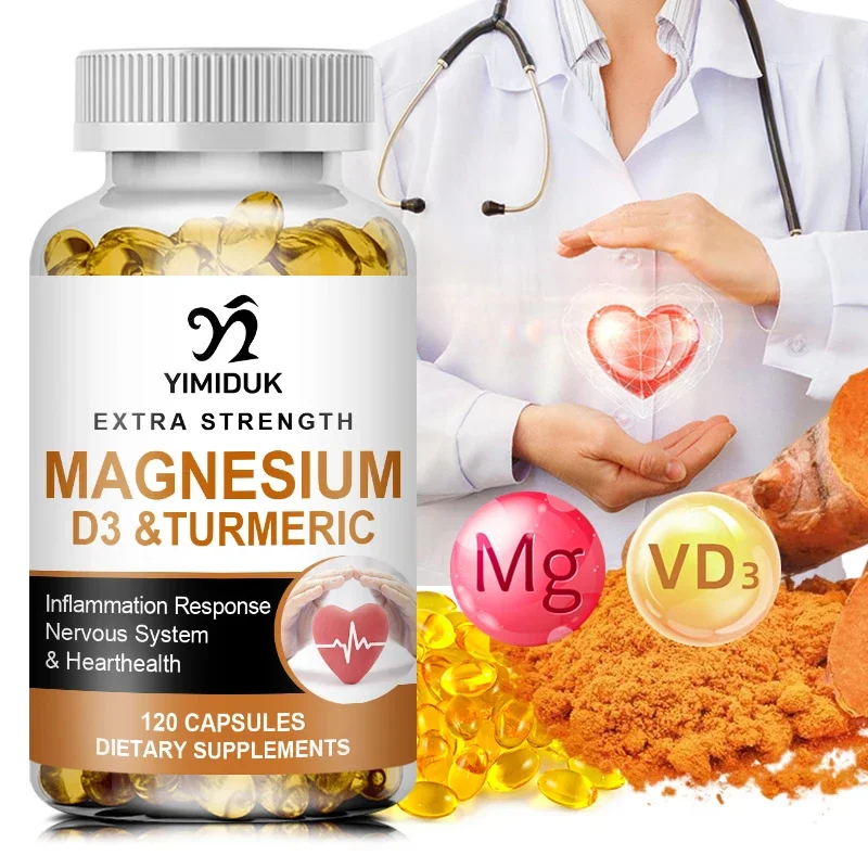 

Magnesium + Vitamin D3 Capsules with Turmeric-for Muscle, Joint, Nerve Sleep Quality, Anxiety Stress Mood Health