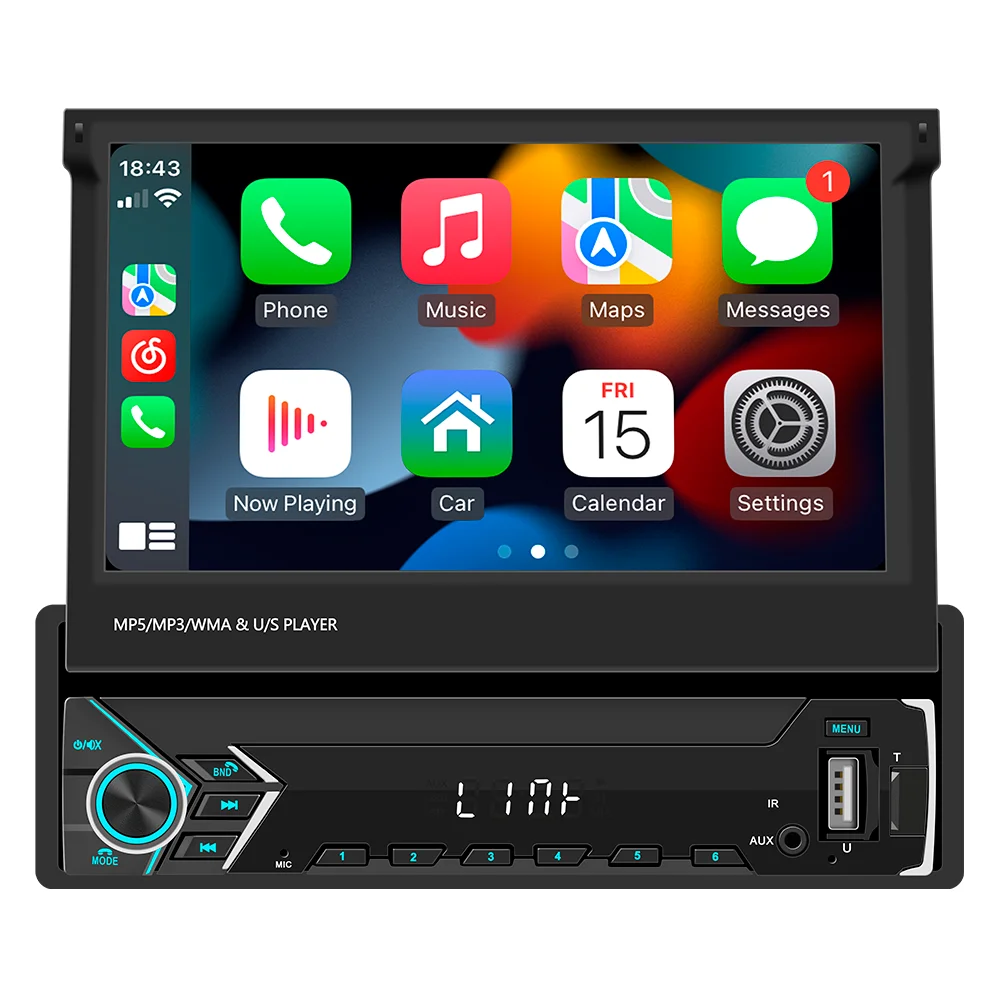 

New Style 7inch Manual Retractable Screen Car Radio 1 Din Som Automotive With Carplay Android Auto Stereo Receiver Multimedia