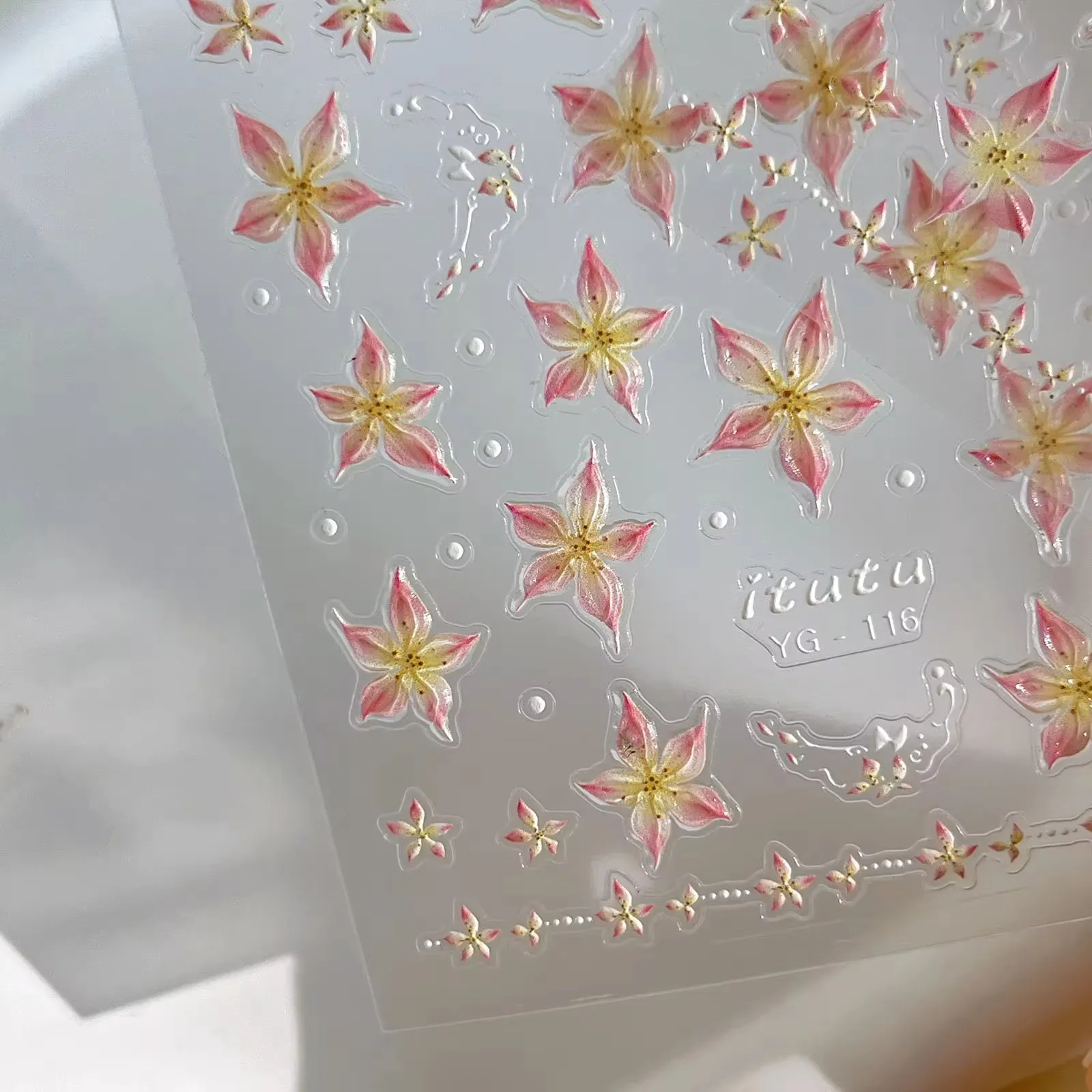 ネイルアート用3Dステッカー,1枚,ピンクのユリの花,5枚の花びら,装飾ステッカー,DIY,粘着スライダー,新品