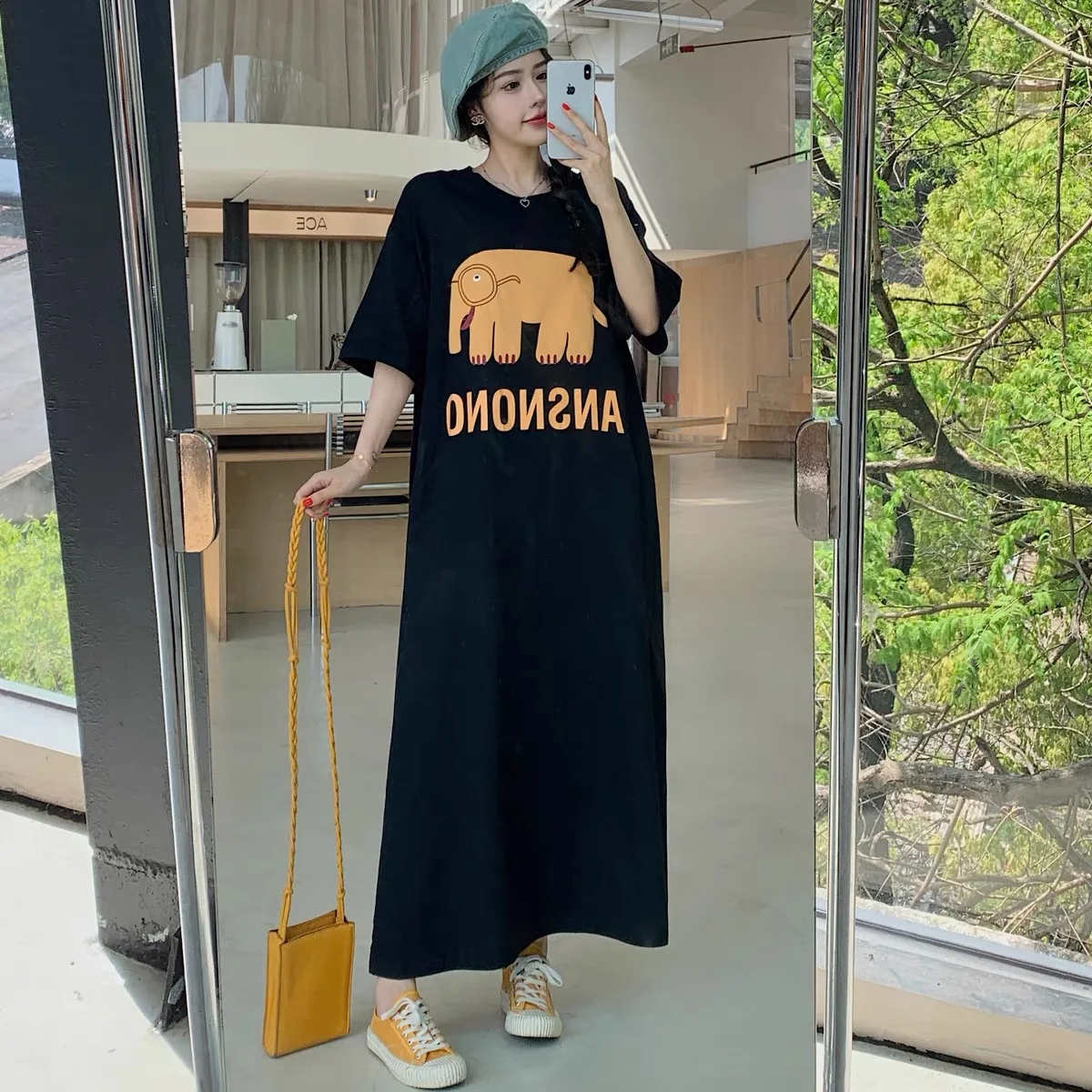 T-shirt ample mi-long, jupe coréenne Sle ort Sve, vêtements d'extérieur fendus, en Polyester, pour les déplacements, h-ape, été Dr