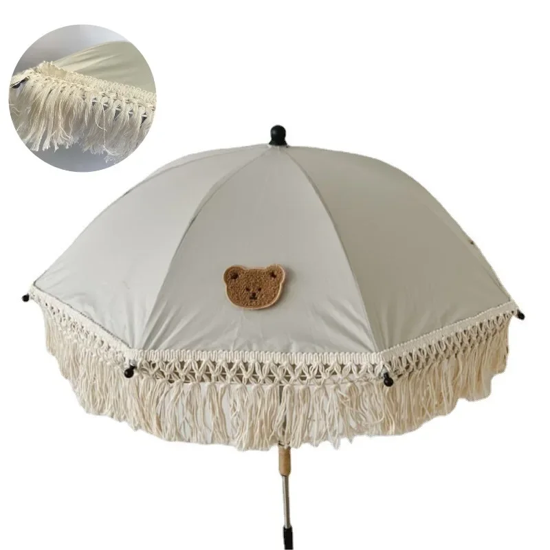 Baby UV parasol ochronny Boho z frędzlami beżowe parasole na parasol przeciwsłoneczny plażowe dla dzieci fotografia rekwizyty akcesoria do wózka