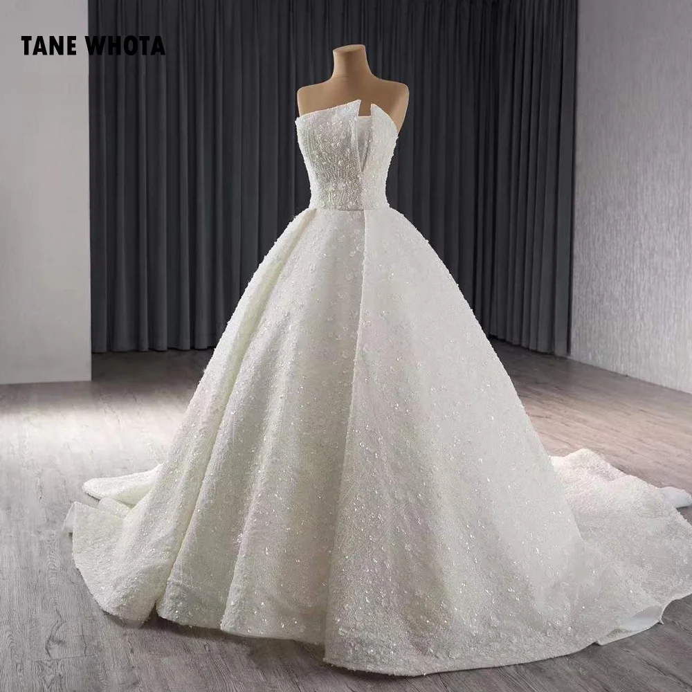 Vestido De Novia Sencillo Strapless Sequins Beading Appliques Lace Up Back Customized White Wedding Dresses