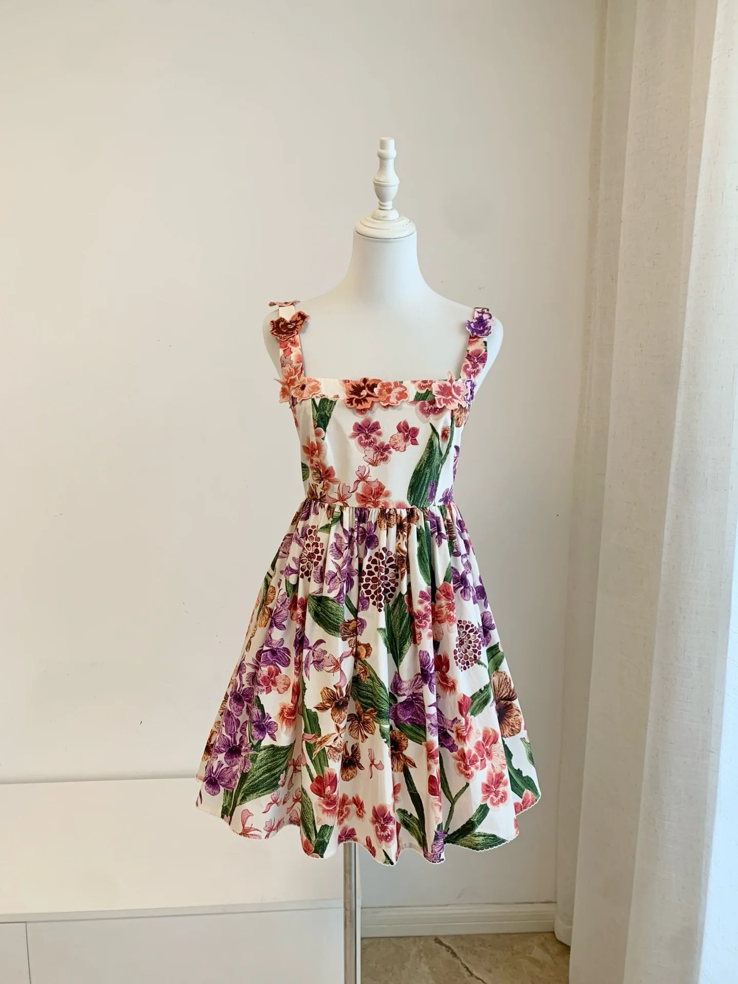 Gonna Estiva a Vita Alta Stile Casual con Stampa Ricamata in Cotone per Donna Vacanza Tempo Libero