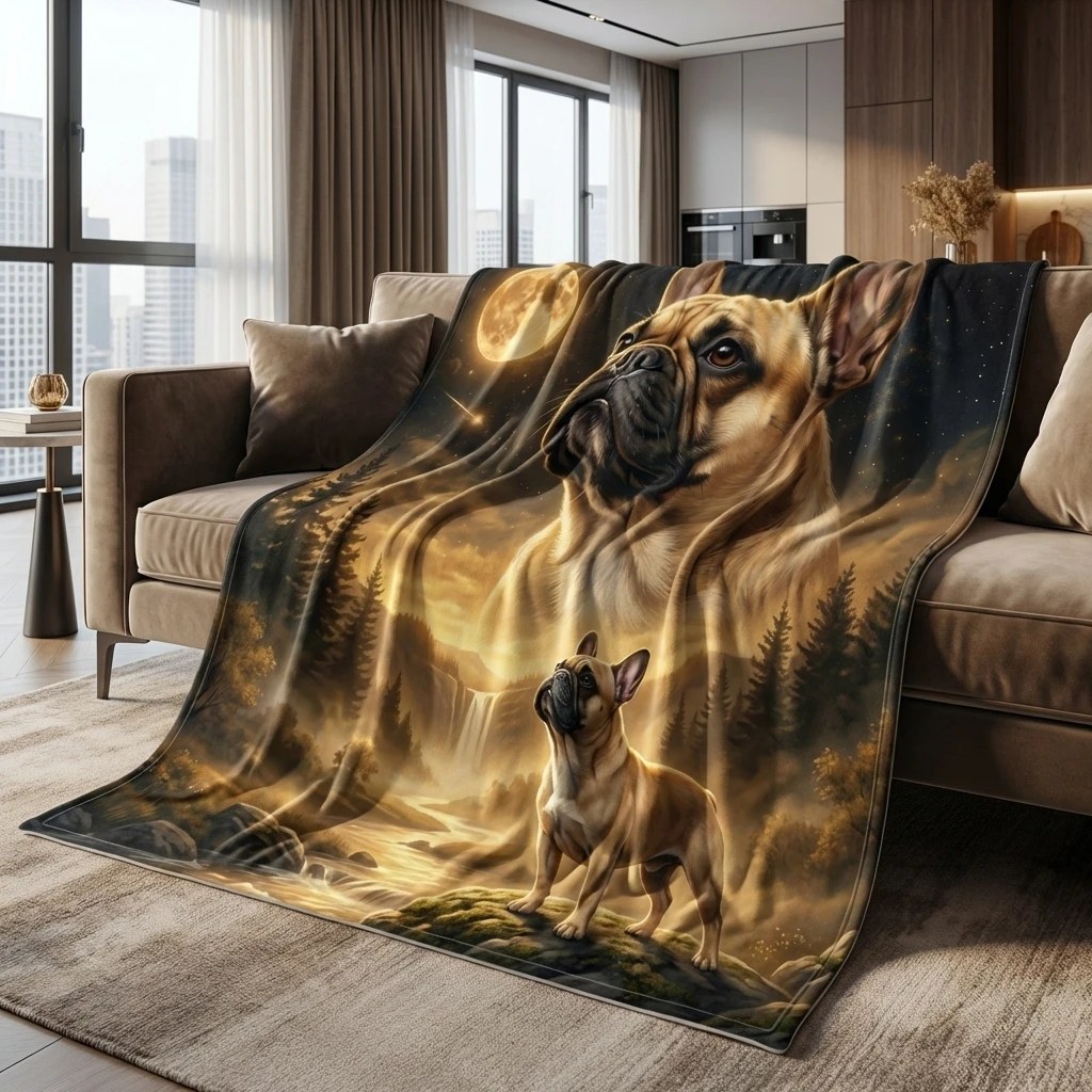 Soft Starry Night French Bulldog Art Flannel Throw Blanket, Ultra Soft All-Season Throw Blanket as Gift for Dog Moms