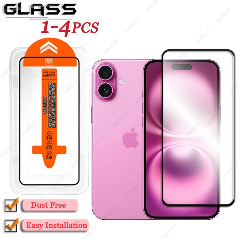

1-4 шт. пылезащитная пленка для экрана для iPhone 16 15, простая установка, защитная пленка из закаленного стекла для iPhone 16 14 Pro Max