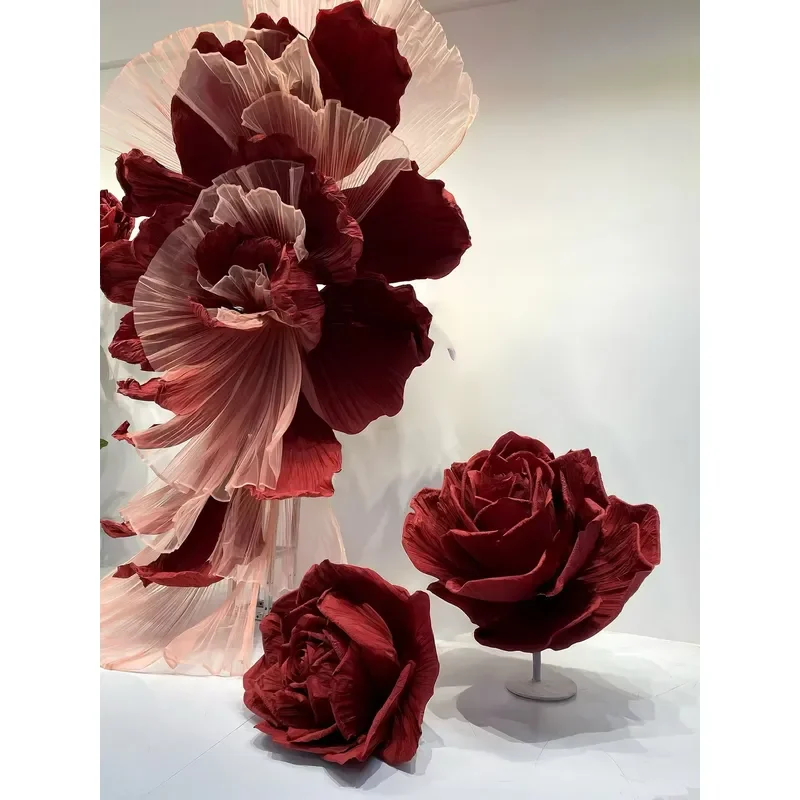 Large artificial white organza floral decoration custom giant floral installation, suitable for weddings, graduations,