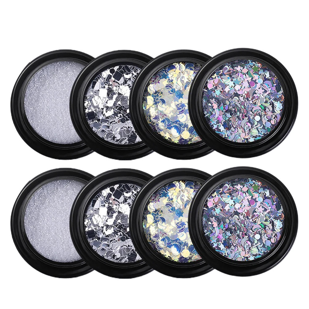 

8 Pcs Nail Art Sequins Shiny Glitter Manicure Sticker Five-pointed Star Moon Paillette Sparkle Decoration Stage Night Party
